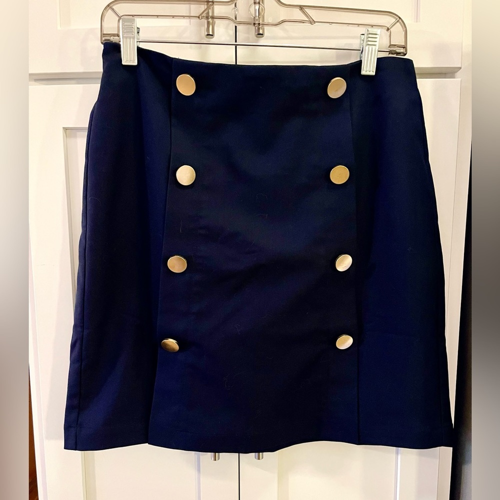 Loft Outlet Navy Blue Skirt with Gold Button Accents